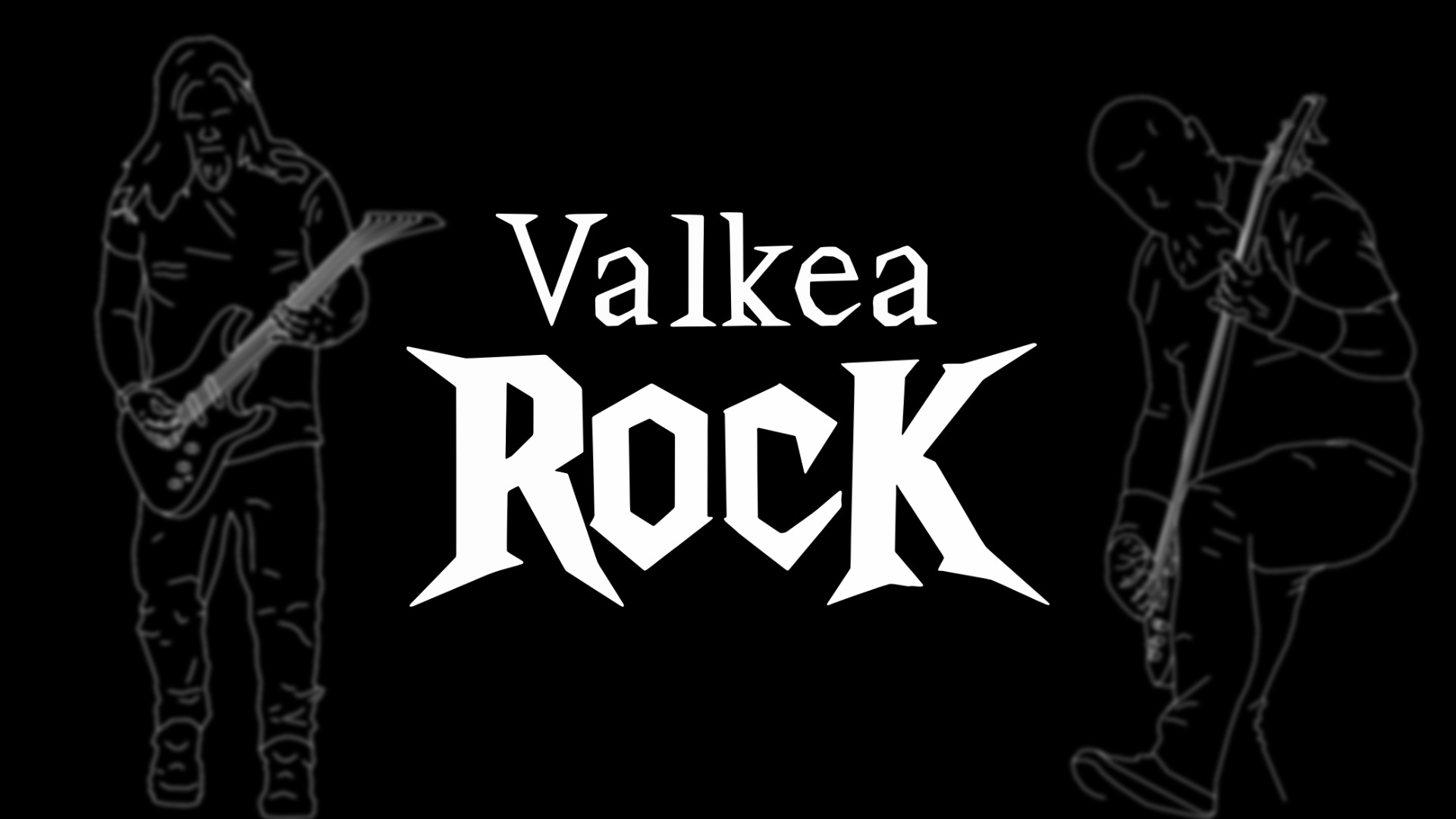 ValkeaRock-tapahtuman tunnus ja kitaristit mustalla taustalla